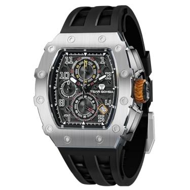 Imagem de Relógios TSAR BOMBA para Homens - Relógio Quadrado de Luxo Tonneau - Vidro de Safira de Quartzo Japão - Cronógrafo - Impermeável 50M - Calendário Luminoso