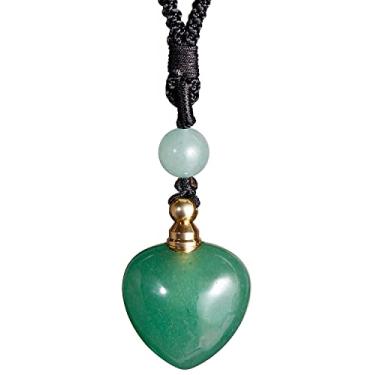 Imagem de Jewever Colar de cristal, perfume, coração, pingente para mulheres, frasco de aroma, ansiedade, difusor de óleo essencial, cristais de Reiki e pedras curativas, joias (jade aventurina verde)
