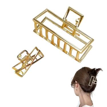 Imagem de Kit 2x Piranha Prendedor De Cabelo Quadrada Metal Piranha Presilha Metal Dourada Luxo Vintage Feminina Elegante Mulheres Menina