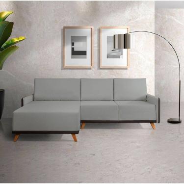 Imagem de Sofá 4 Lugares com Chaise Lado Esquerdo 258cm em Sintético Geribá Cinza / Preto