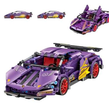 Imagem de Carro de Montar 1:18, Kit de Construção com 470 Peças, Superesportivo Roxo com Rodas Vermelhas
