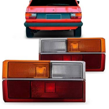 Imagem de Par Lanterna Traseira Gol 1980 A 1986 Âmbar Friso Cromado
