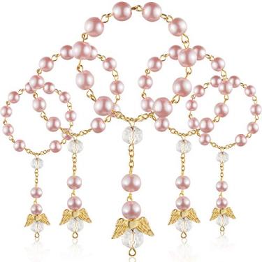 Imagem de 30 mini rosários de acrílico para rosário de batismo com anjo para lembrancinhas de festa de batismo da primeira comunhão (rosa)