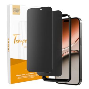 Imagem de ZUKDO Pacote com 2 protetores de tela para iPhone 17 6,3 polegadas fosco antireflexo, antiespião, película de vidro temperado, antiimpressão digital, fácil instalação