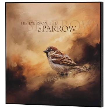 Imagem de Dicksons His Eye On The Sparrow Matthew 6:25-27 Placa decorativa de parede MDF preta e marrom 30,5 x 30,5 cm