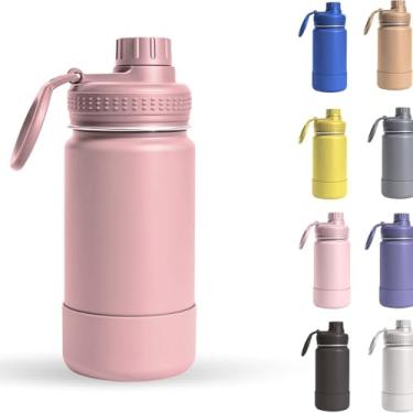 Imagem de Garrafa Térmica Infantil - 350ml Parede Dupla de Isolamento, Tampa Rosca De Segurança, Anti Vazamento, Base Silicone AntiDerrapante, Aço Inox (Rosa Claro)