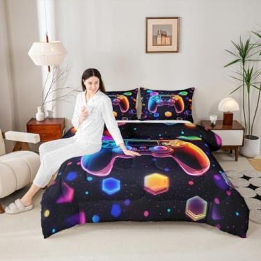 Imagem de Jogo de cama infantil com 3 peças, tamanho casal, com tema de gamer, controle de jogo, para adolescentes, jovens, videogames, jogos de vídeo