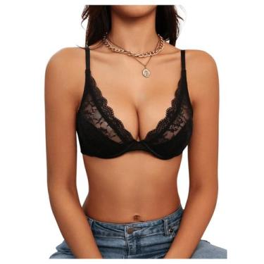 Imagem de Sutiã feminino SOLY HUX sexy de renda Underwire Push Up preto