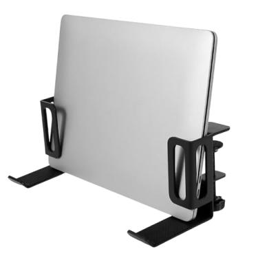 Imagem de Suporte vertical para laptop com 2 peças, comprimento ajustável, braçadeira de rolamento de carga forte no organizador de tablet, para escritório em casa e escola (preto)