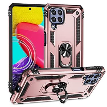 Imagem de SORAKA Capa para Samsung Galaxy M53 5G com suporte de anel capa armadura para Samsung Galaxy M53 5G capa traseira de policarbonato rígido com placa de metal para suporte magnético de telefone carro