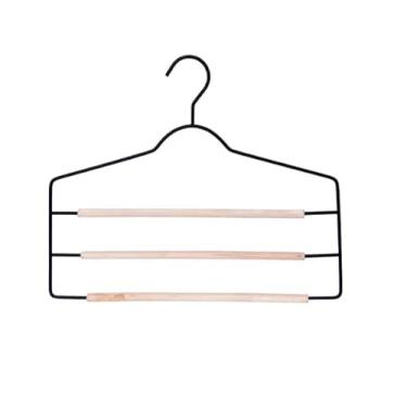 Imagem de Cabide para Calça Triplo, Calceiro, De Ferro Preto com Madeira, Organizador de Guarda-Roupa