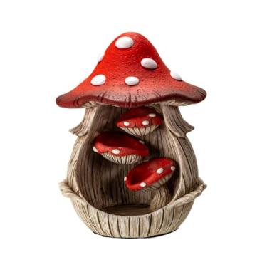 Imagem de Pacific Giftware Enchanted Garden Cogumelo refluxo incenso cone queimador vermelho e branco estatueta decorativa para meditação de aromaterapia e poliresina peculiar decoração de casa 12,7 cm A