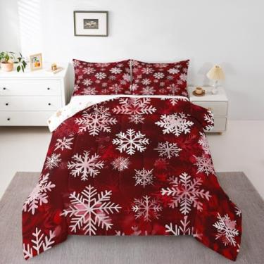 Imagem de Feelyou Conjunto de edredom casal com floco de neve para crianças, meninos, meninas, temática de Natal, edredom para decoração de quarto de microfibra, 3 peças com 2 fronhas