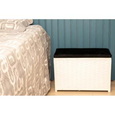 Imagem de Puff Baú Organizador 80 Litros Assento Suede Fibra Sintética Quarto Decorativo(BRANCO/PRETO)