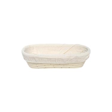 Imagem de Cesta oval à prova de pão, 30 x 14 cm, banneton de vime natural com forro de linho, tigela de cozimento artesanal