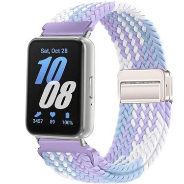 Imagem de Issinlky Pulseira trançada de nylon compatível com Galaxy Fit 3, pulseira de fivela magnética elástica para Galaxy Fit 3 SM-R390