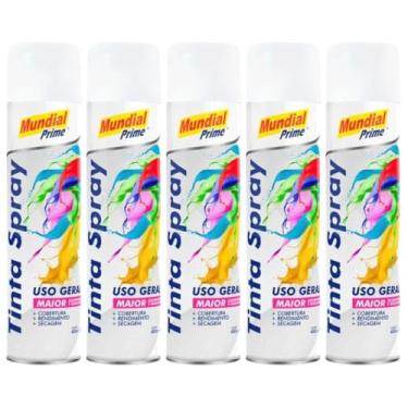 Imagem de Kit 5 Tinta Aerossol Spray Branco Fosco Uso Geral 400ml/240g Mundial Prime