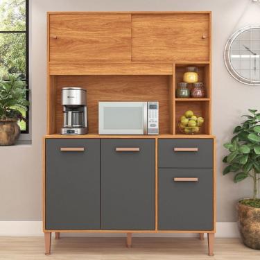 Imagem de Cozinha Compacta Pérola 5 Portas 1 Gaveta Cinamomo/Grafite - Fellicci