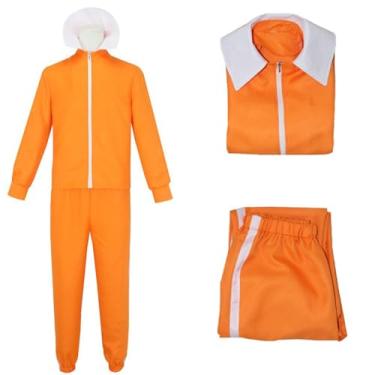 Imagem de Qcekreu Adult Men Orange Jumpsuit Costume 2 Piece Tracksuit Uniform Zipper Jacket Top with Pants Halloween Cosplay Sport Suit(S,Orange-A)