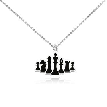 Imagem de FEELMEM Colar para amantes de xadrez, presente de jogo de xadrez, colar com pingente para jogadores e amantes de jogos de tabuleiro, joias de presente para mulheres, middle, Aço inoxidável, Cobre
