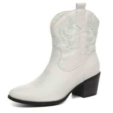 Imagem de TYNDALL Botas femininas de cano curto Western Wear Botas caubói femininas, Branco, 9.5 Narrow