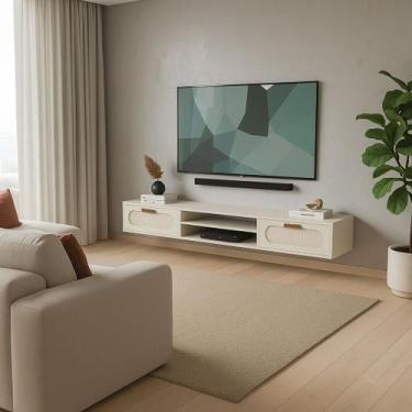 Imagem de Rack Suspenso Com Prateleira Central Em MDF Duas Gavetas - Jasper Move