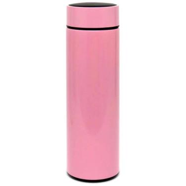 Imagem de Garrafa Térmica Squeeze Medidor Temperatura 500Ml Inox Rosa