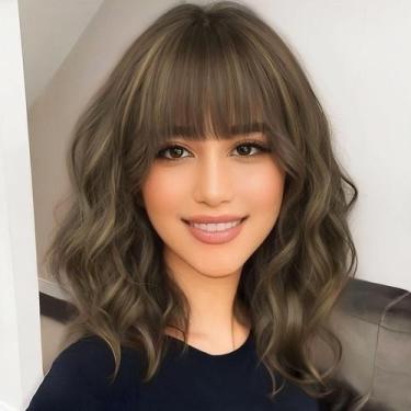 Imagem de Peruca AISI HAIR sintética ondulada encaracolada com franja para mulhe