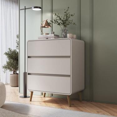 Imagem de Cômoda para Quarto 3 Gavetas em Mdf e Mdp Curve Bege Dunas