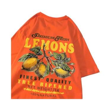 Imagem de Camisetas De Algodão Oversize Femininas Com Estampa De Limões E Cereja