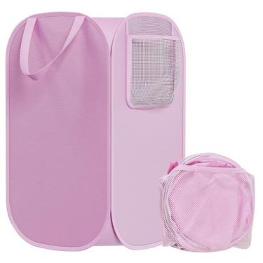 Imagem de Cesto de roupa suja HOUSE AGAIN de malha de poliéster pop-up rosa clar
