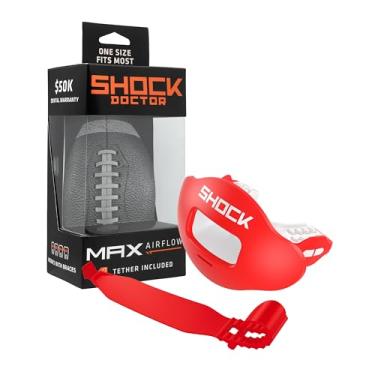 Imagem de (RED) - Shock Doctor Max Airflow Mouth Guard for Football & High Impact Sports, Breathable & Comfortable, Offers Lip Protection, Youth & Adult Sizes, Includes Helmet Strap