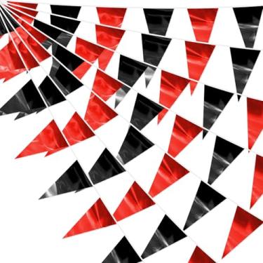 Imagem de 130FT vermelho preto glitter triângulo bandeira bandeira metálica bunting tecido guirlanda para Natal, formatura, despedida de solteira, aniversário, noivado, casamento, aniversário, cassino