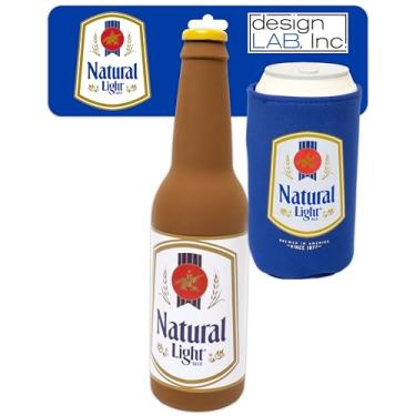 Imagem de design LAB, Inc. Brinquedo para cães de cerveja leve natural | Conjunto de brinquedos com garrafa de cerveja de borracha estridente e lata com bebida aconchegante | Brinquedos interativos para cães