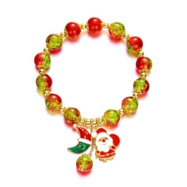 Imagem de QUMAOJEW Pulseira de Natal para mulheres, Papai Noel, floco de neve, árvore de Natal, miçangas, pulseira elástica para festas, feriados, joias de Natal, 7, Sem Pedra Preciosa