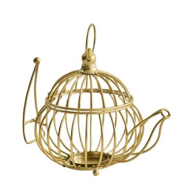 Imagem de Suporte de vela, pilar de ferro, bule de chá, suporte de cupcake, vela moderna, castiçal para festa, mesa de jantar, casamento, castiçais decorativos para casa (bule de chá ouro: 21 x 14 x 19,5 cm)