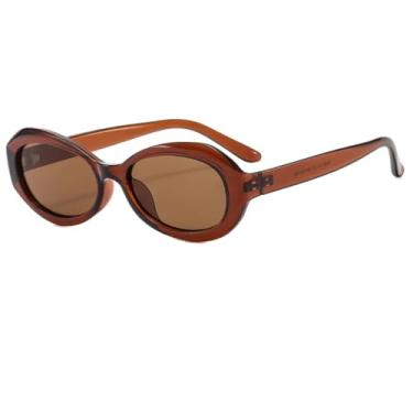 Imagem de HPIRME Óculos de sol punk oval feminino retrô praia óculos de sol feminino proteção uv400 (marrom-marrom)
