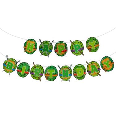 Imagem de Hokoad 1 guirlanda de bandeira de aniversário de tartaruga verde, decorações de festa de aniversário de tartaruga pendurável, videogame de desenho animado herói tartaruga tema lembrancinhas de festa