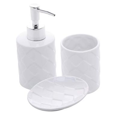 Imagem de Kit Banheiro Lavabo Branco Com Dispenser 3 Peças 4486 Prata