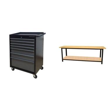 Imagem de Conjunto 1 Carro Profissional 7 Gavetas 1 Bancada Profissional de 200cm para Ferramentas Presto Preto