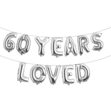 Imagem de Faixa de balão amada por 60 anos, guirlandas de glitter multicoloridas para artigos de decoração de festa de aniversário de 60 anos/casamento (60 YEARS LOVED prata)