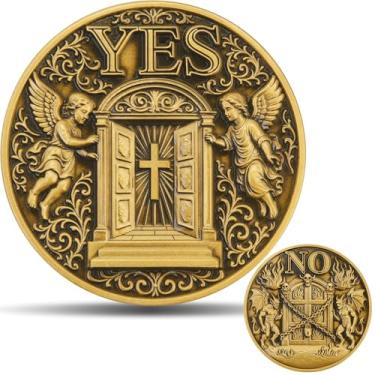 Imagem de Challenge Coin with 3D Carving - YES and NO Design, 1.574 Inch Zinc Alloy Collectible Token, Angel and Demon Theme