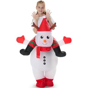 Imagem de VioraWhite Christmas Inflatable Costume for Kids Blow up Funny Riding on Costume for Children Boy Girl Party Cosplay Outfit(Snowman)