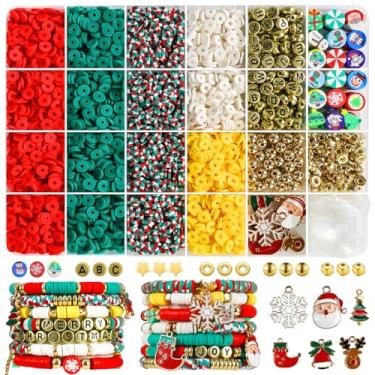 Imagem de Redtwo Contas de Natal para pulseiras, 3000 peças, kit de fabricação de pulseiras de argila, contas douradas, enfeites de artesanato de Natal, pingentes para fazer joias, presentes para meninas