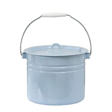 Imagem de Balde de água de gelo esmaltado em aço inoxidável com tampa 9,5 Qt/9 L, balde de água de gelo grande esmaltado vintage azul claro com tampa, balde de gelo externo esmaltado antigo com alça