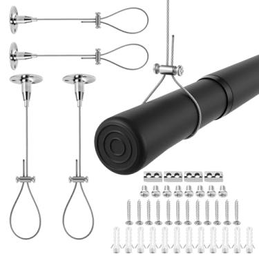 Imagem de 4 conjuntos de suportes de suporte de haste de armário de teto, montagem de varão de cortina de chuveiro de aço inoxidável ajustável de 150 cm, suporte de varão de tubo de guarda-roupa para hastes de