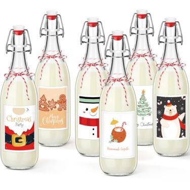 Imagem de Havawish 6 garrafas de vidro de coquito de Natal de 978 ml para garrafas de coquito caseiras com tampas herméticas etiquetas para licor de cerveja doméstica de Natal (fofo)
