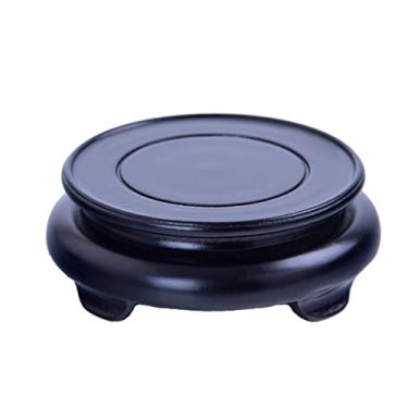 Imagem de Vaso de plantas de jardim, base de vaso redondo de madeira, suporte de exibição de aquário de peixes de madeira maciça Bonsai planta estátua de Buda ornamentos de pedra bases de bule de chá suporte de