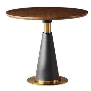 Imagem de Mesa de canto redonda de madeira com base de metal mesa de centro mesa lateral moderna mesa de cabeceira estilo simples para sala de estar compacta