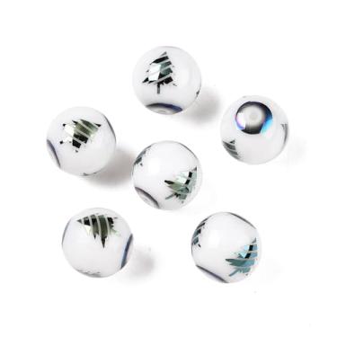 Imagem de Elecrelive 20 peças de contas de vidro de árvore de Natal verdes 10 mm tema natalino contas de vidro redondas para colar, pulseira, brinco, lembrancinha de festa de Natal